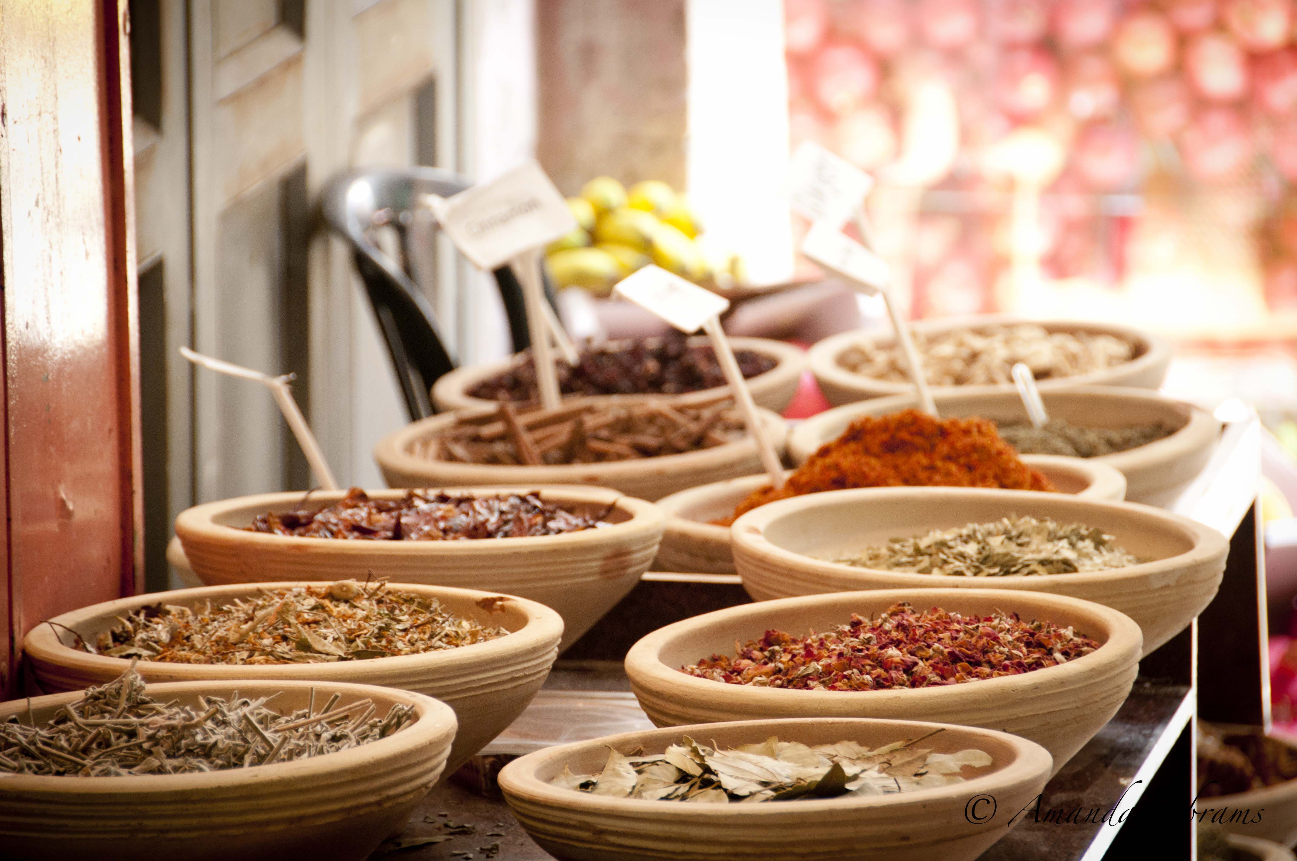 Spices for sale in the market, in the Old City.
