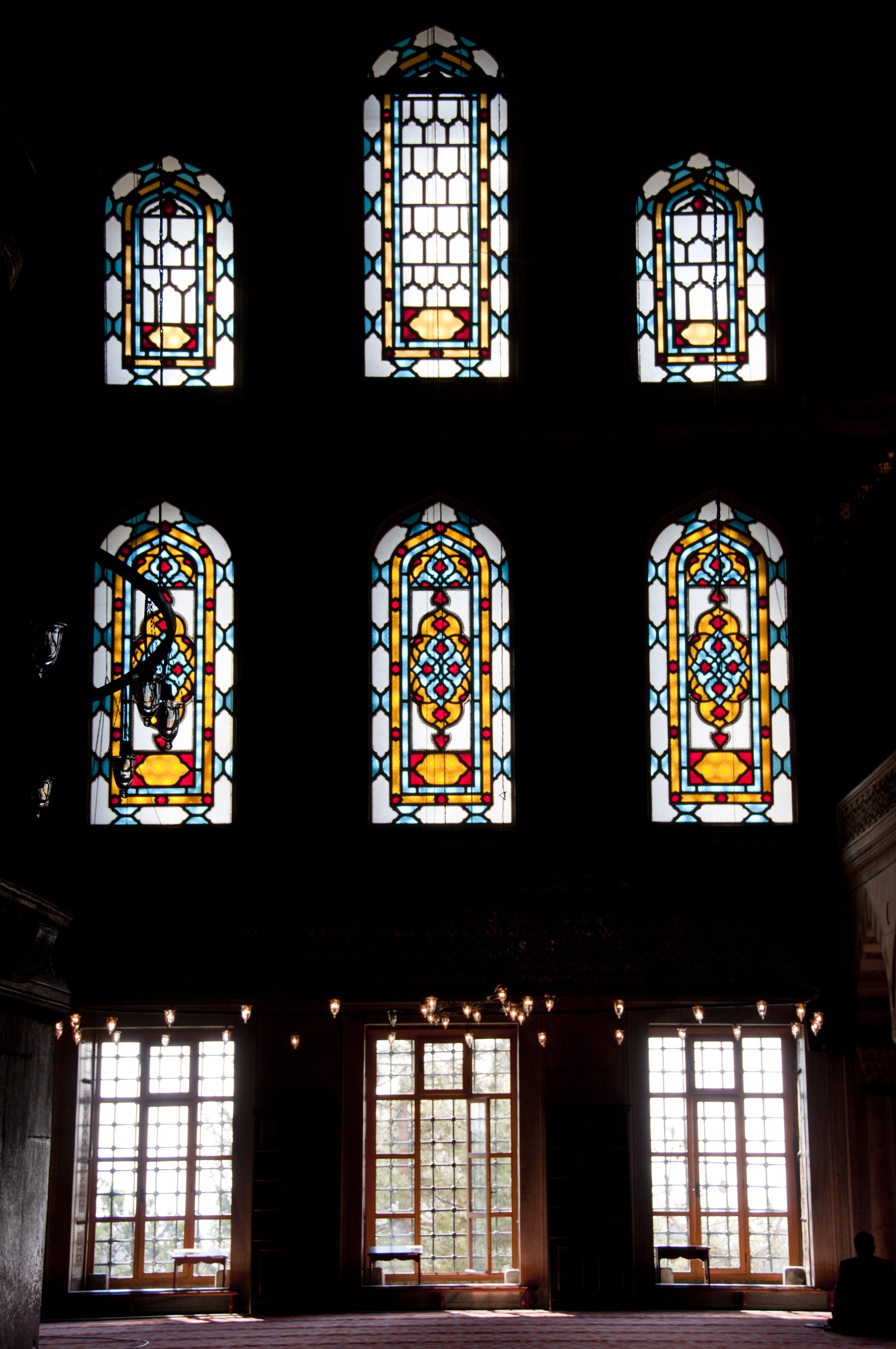 Stained glass windows inside Blue Mosque